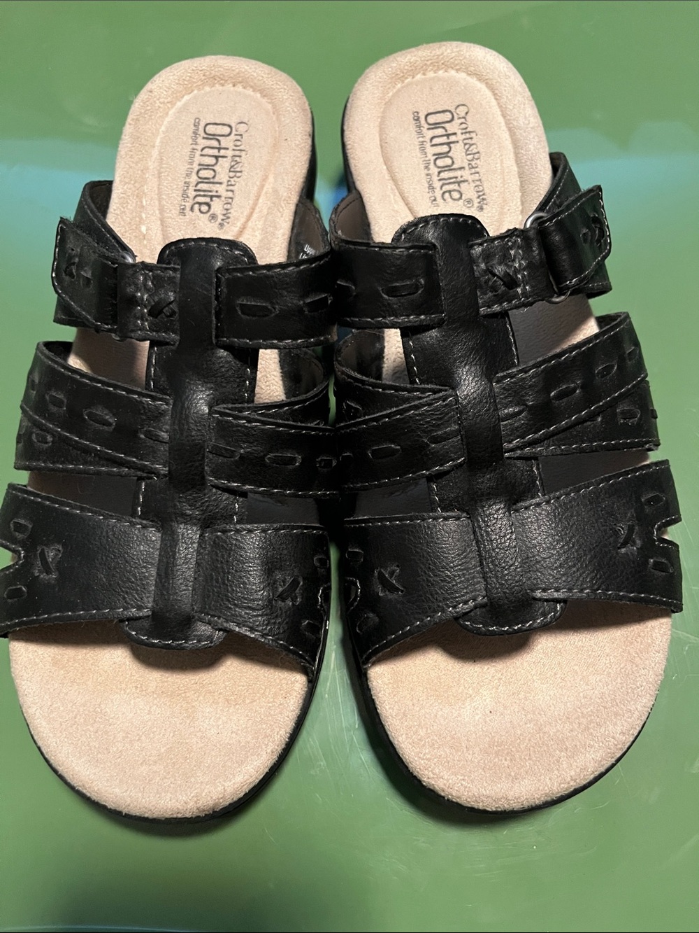 Black Leather Ortholite Slip-On Sandals
